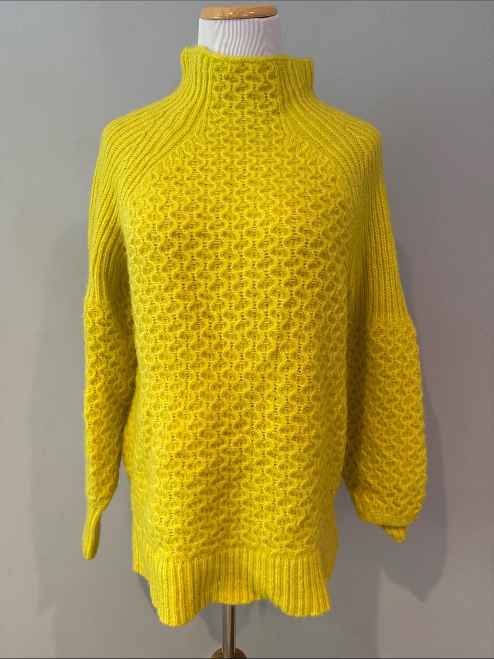Anthropologie Lemon Yellow Cable-Knit Turtleneck Sweater
